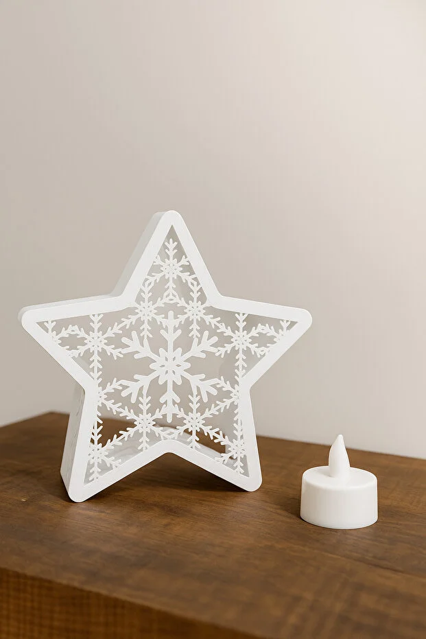 Ledli Dekoratif Kartanesi Yıldız (Mum Dahil). Yılbaşı Süsü. Dekoratif Obje.